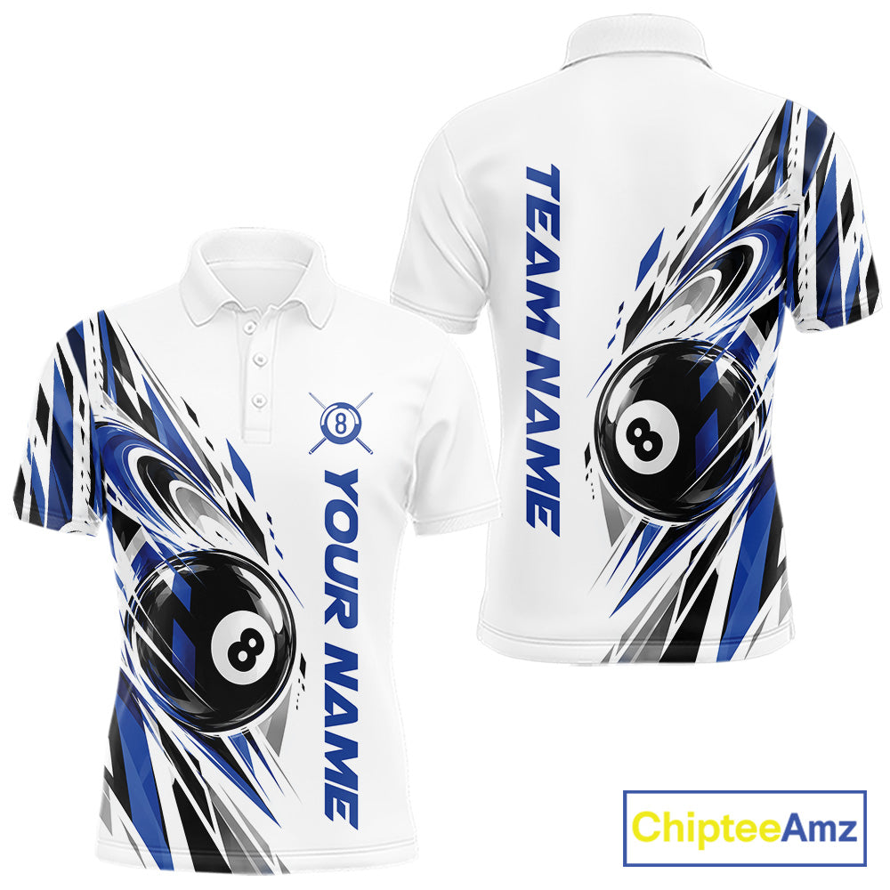 Custom Royal Blue 8 Ball Billiard Team Polo Shirt, Billiard League Jersey