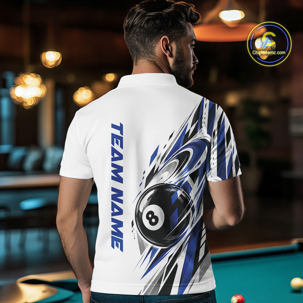 Custom Royal Blue 8 Ball Billiard Team Polo Shirt, Billiard League Jersey