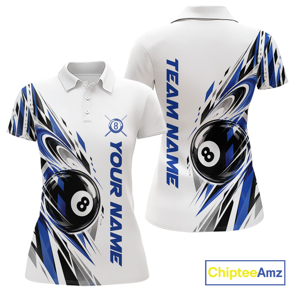 Custom Royal Blue 8 Ball Billiard Team Polo Shirt, Billiard League Jersey