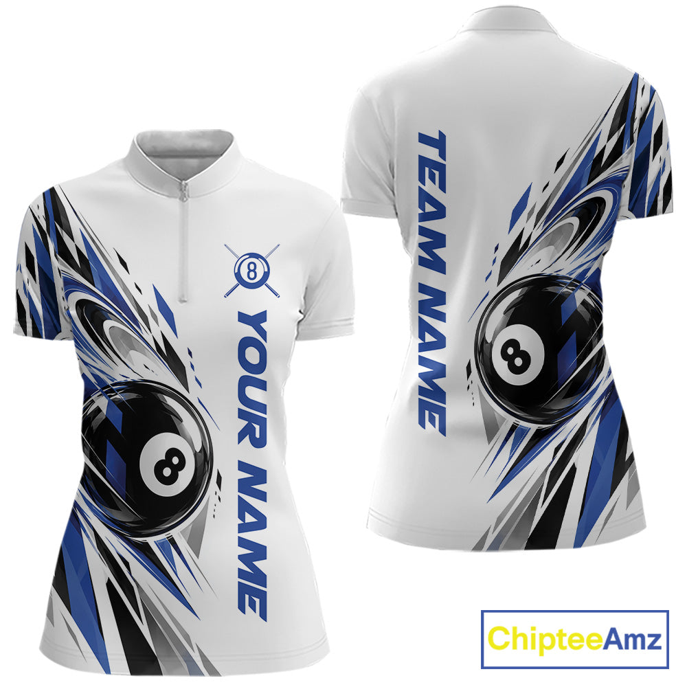 Custom Royal Blue 8 Ball Billiard Team Quarter-Zip Shirt, Billiard League Jersey