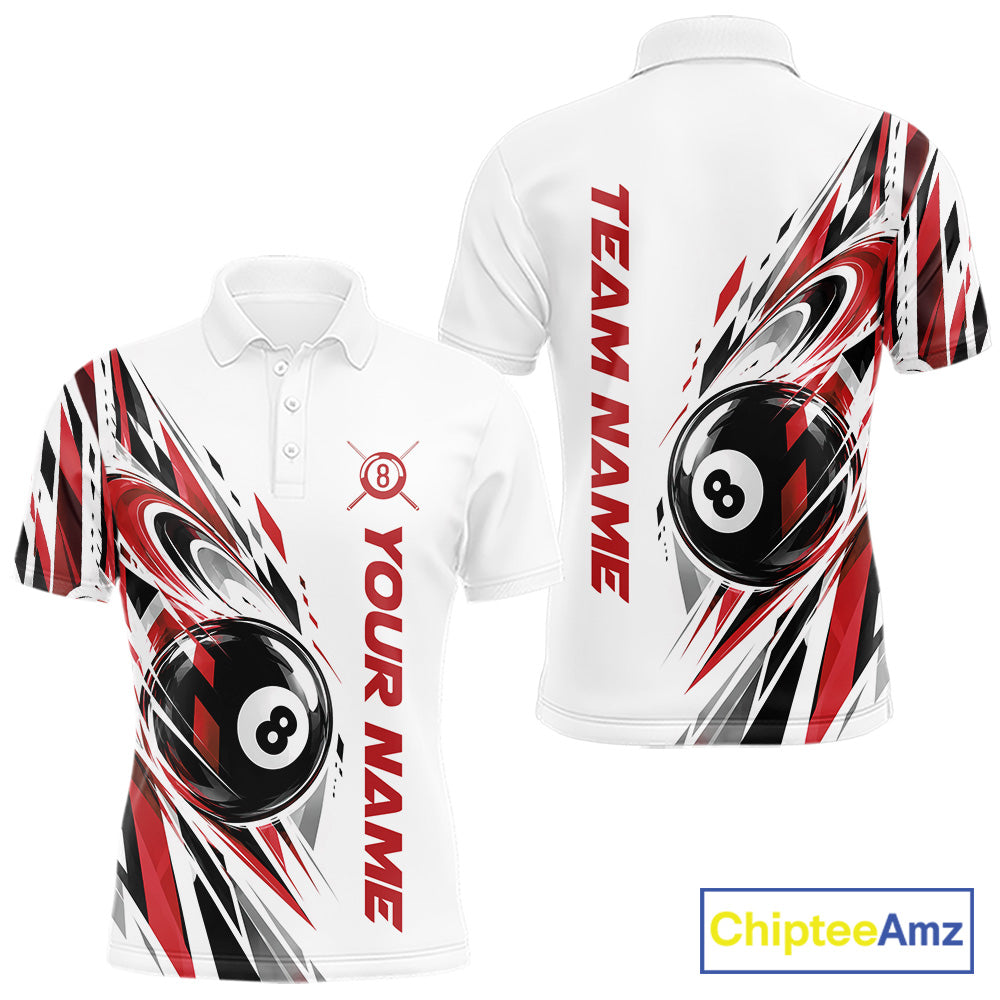Custom Red 8 Ball Billiard Team Polo Shirt, Billiard League Jersey