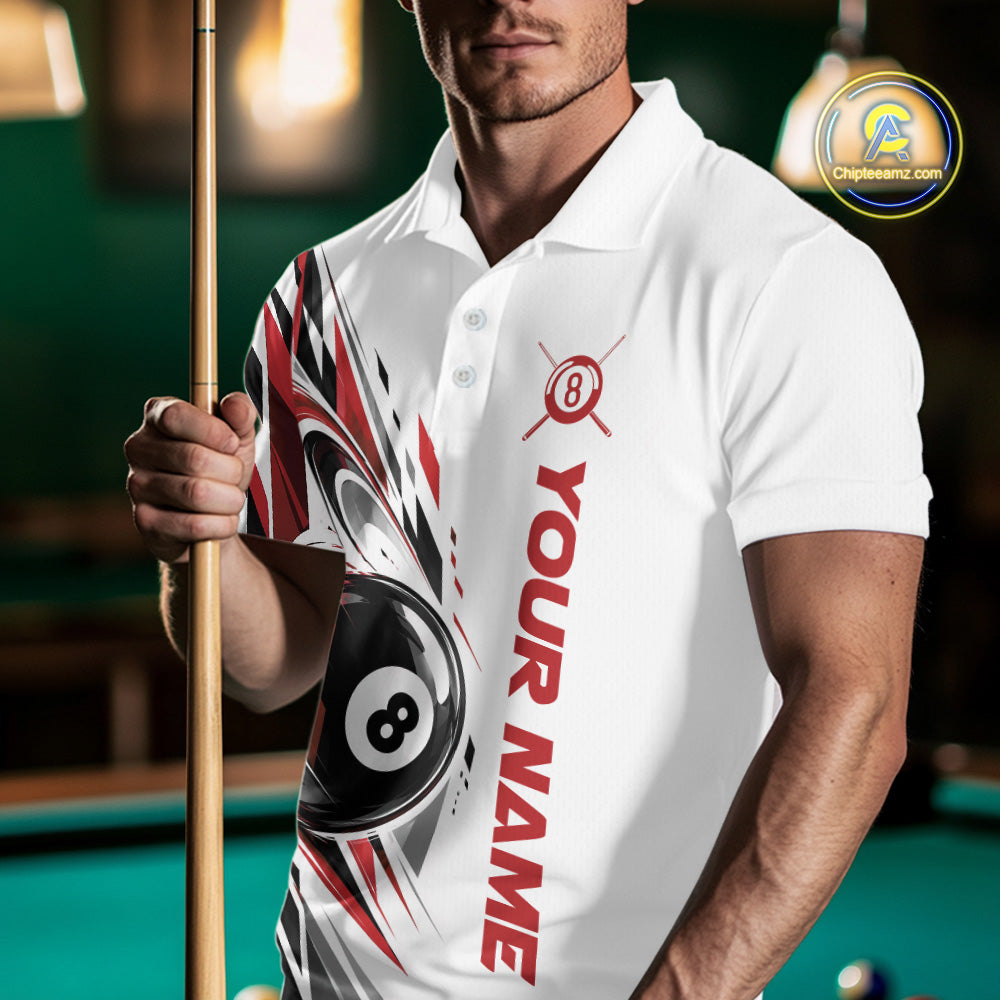 Custom Red 8 Ball Billiard Team Polo Shirt, Billiard League Jersey