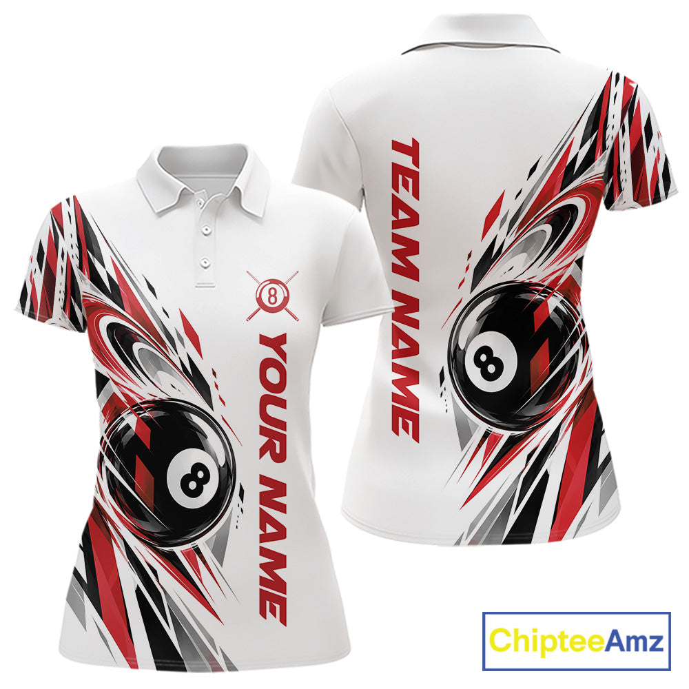 Custom Red 8 Ball Billiard Team Polo Shirt, Billiard League Jersey