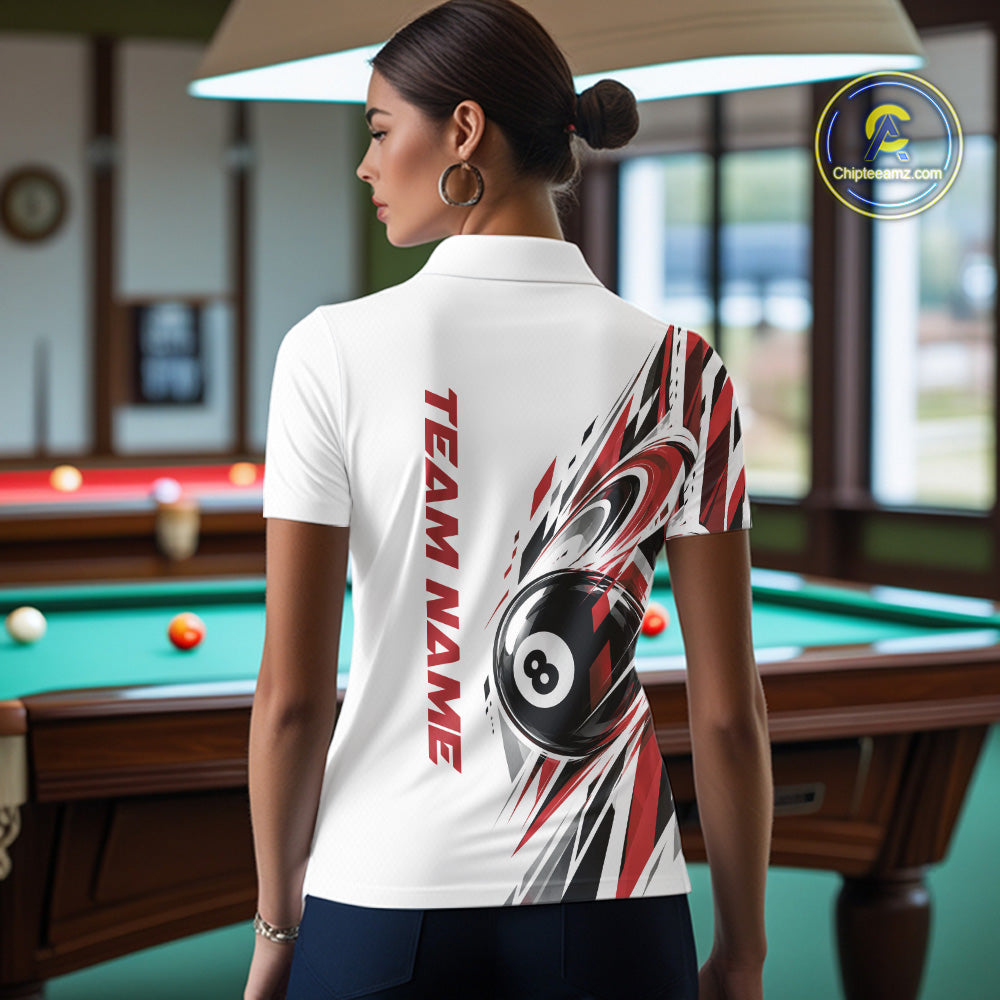 Custom Red 8 Ball Billiard Team Polo Shirt, Billiard League Jersey