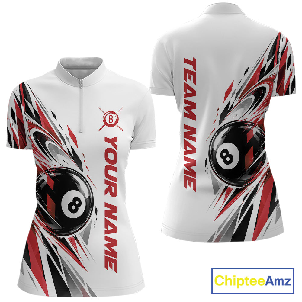 Custom Red 8 Ball Billiard Team Quarter-Zip Shirt, Billiard League Jersey