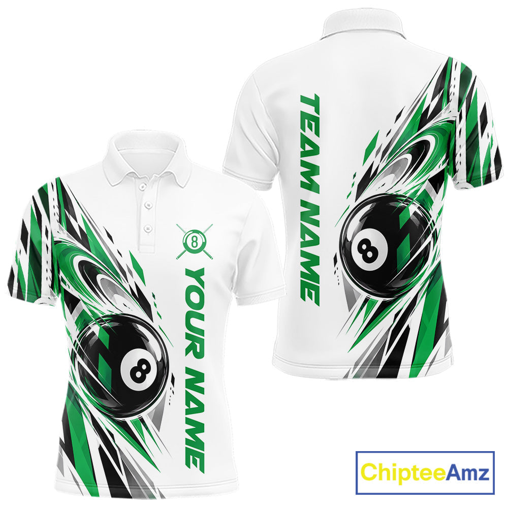 Custom Green 8 Ball Billiard Team Polo Shirt, Billiard League Jersey