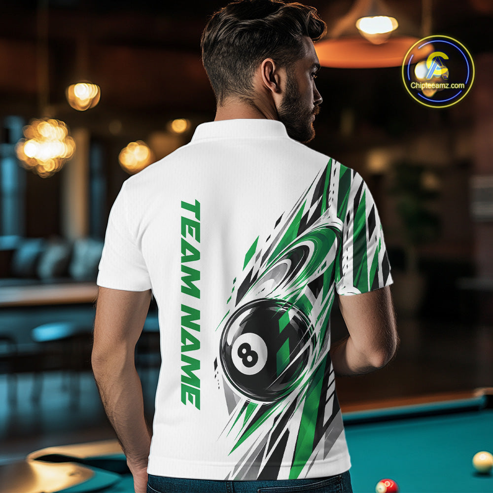 Custom Green 8 Ball Billiard Team Polo Shirt, Billiard League Jersey