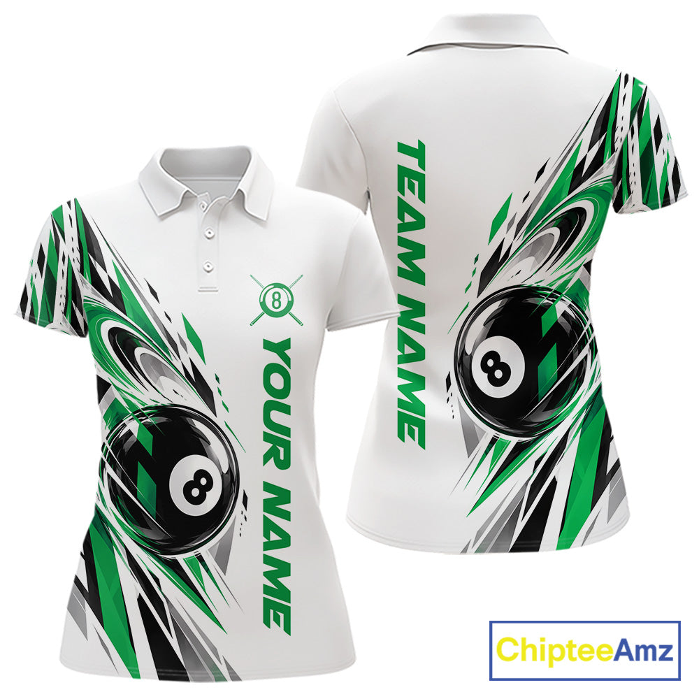 Custom Green 8 Ball Billiard Team Polo Shirt, Billiard League Jersey