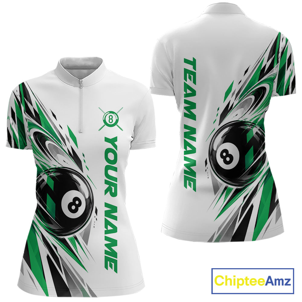 Custom Green 8 Ball Billiard Team Quarter-Zip Shirt, Billiard League Jersey
