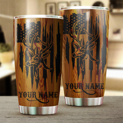 Best Deer Hunting American Flag Custom name 1PC Stainless Steel Tumbler Cup - Personalized gift ideas for Deer Hunters