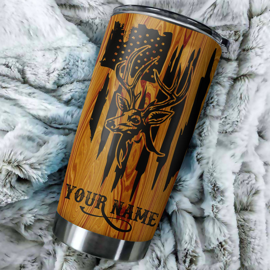 Best Deer Hunting American Flag Custom name 1PC Stainless Steel Tumbler Cup - Personalized gift ideas for Deer Hunters