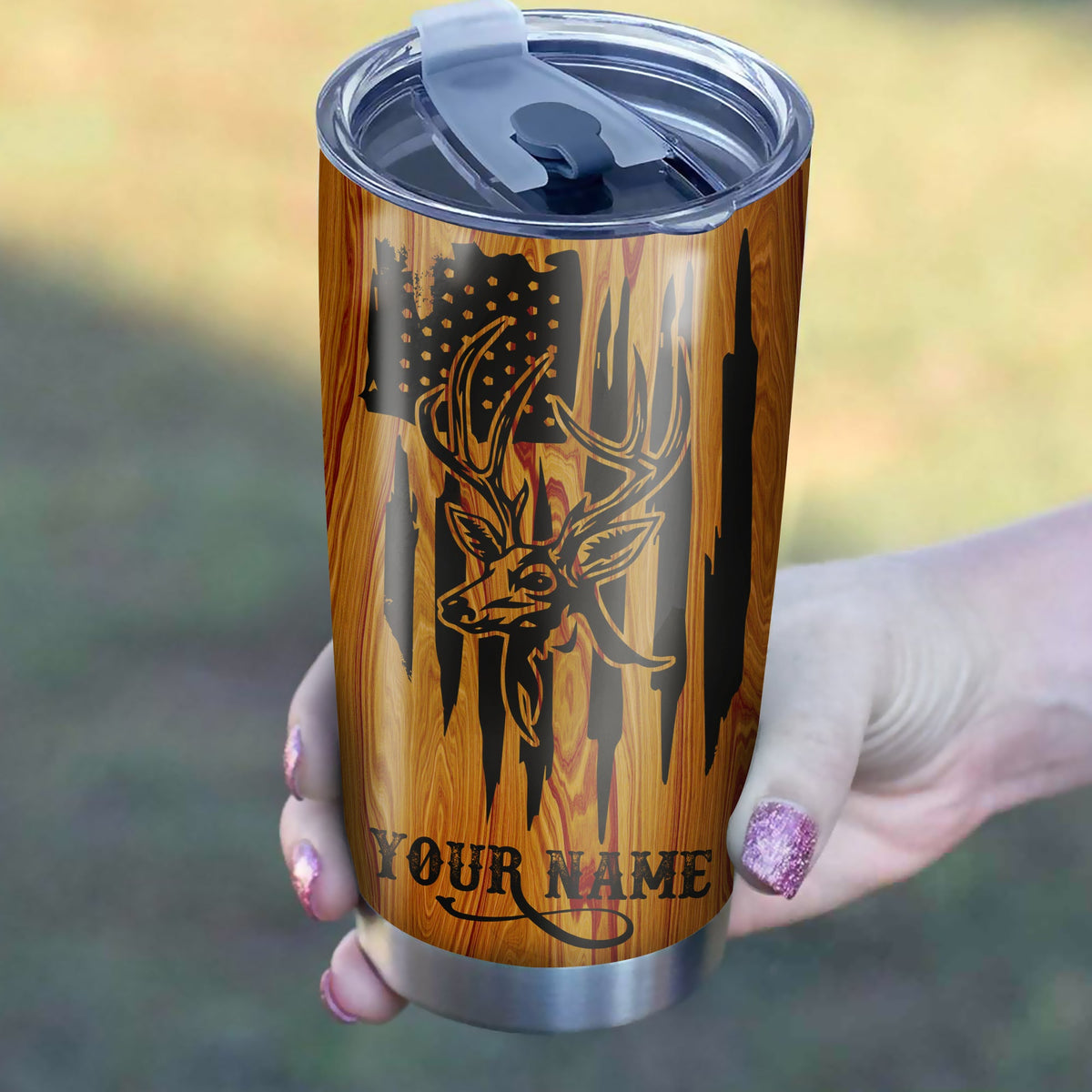 Best Deer Hunting American Flag Custom name 1PC Stainless Steel Tumbler Cup - Personalized gift ideas for Deer Hunters