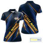 Custom Blue And Gold Stripes Bowling Polo Shirt, Golden Bowling Team Jerseys
