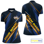 Custom Blue And Gold Stripes Bowling Quarter-Zip Shirt, Golden Bowling Team Jersey