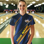 Custom Blue And Gold Stripes Bowling Quarter-Zip Shirt, Golden Bowling Team Jersey