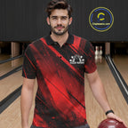 Custom Black And Red Splatter Halftone Bowling Polo Shirts Bowling Team Jerseys