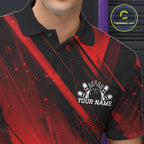 Custom Black And Red Splatter Halftone Bowling Polo Shirts Bowling Team Jerseys