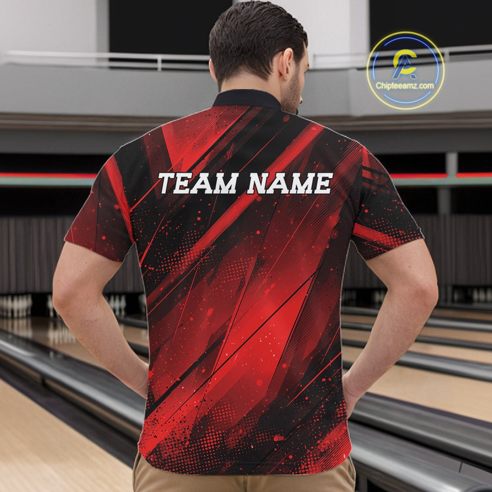 Custom Black And Red Splatter Halftone Bowling Quarter-Zip Shirts Bowling Team Jerseys