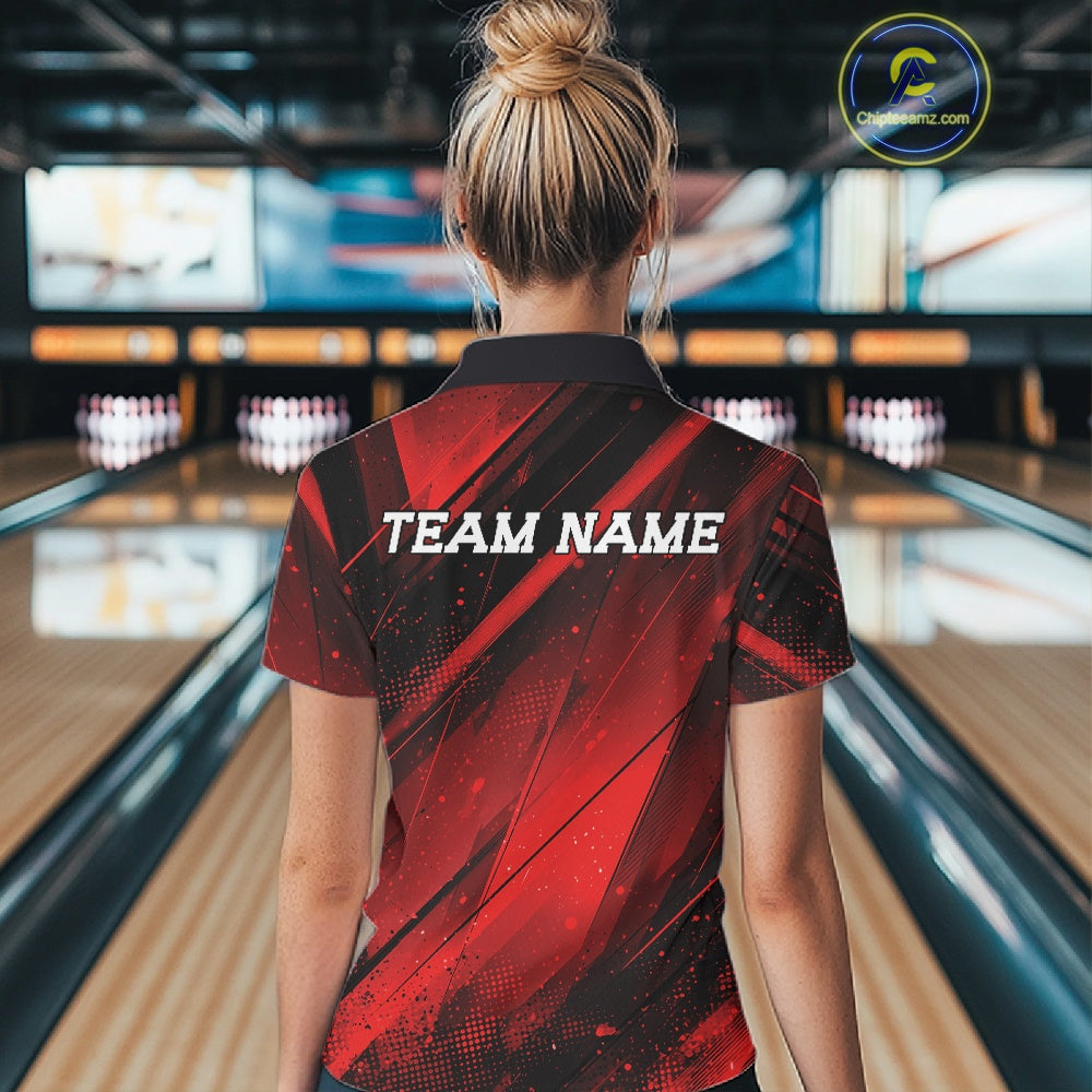 Custom Black And Red Splatter Halftone Bowling Quarter-Zip Shirts Bowling Jersey