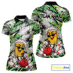Green Graffiti Theme Custom Funny Beer Bowling Polo Shirt, Team Jersey