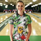 Green Graffiti Theme Custom Funny Beer Bowling Polo Shirt, Team Jersey