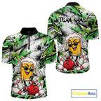 Green Graffiti Theme Custom Funny Beer Bowling Quarter Zip Shirt, Team Jersey