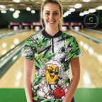 Green Graffiti Theme Custom Funny Beer Bowling Quarter-Zip Shirt, Team Jersey