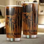 Duck Hunting American Flag Custom name 1PC Stainless Steel Tumbler Cup - Personalized drinking mug for adults and