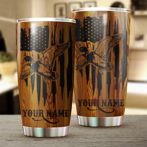 Duck Hunting American Flag Custom name 1PC Stainless Steel Tumbler Cup - Personalized drinking mug for adults and
