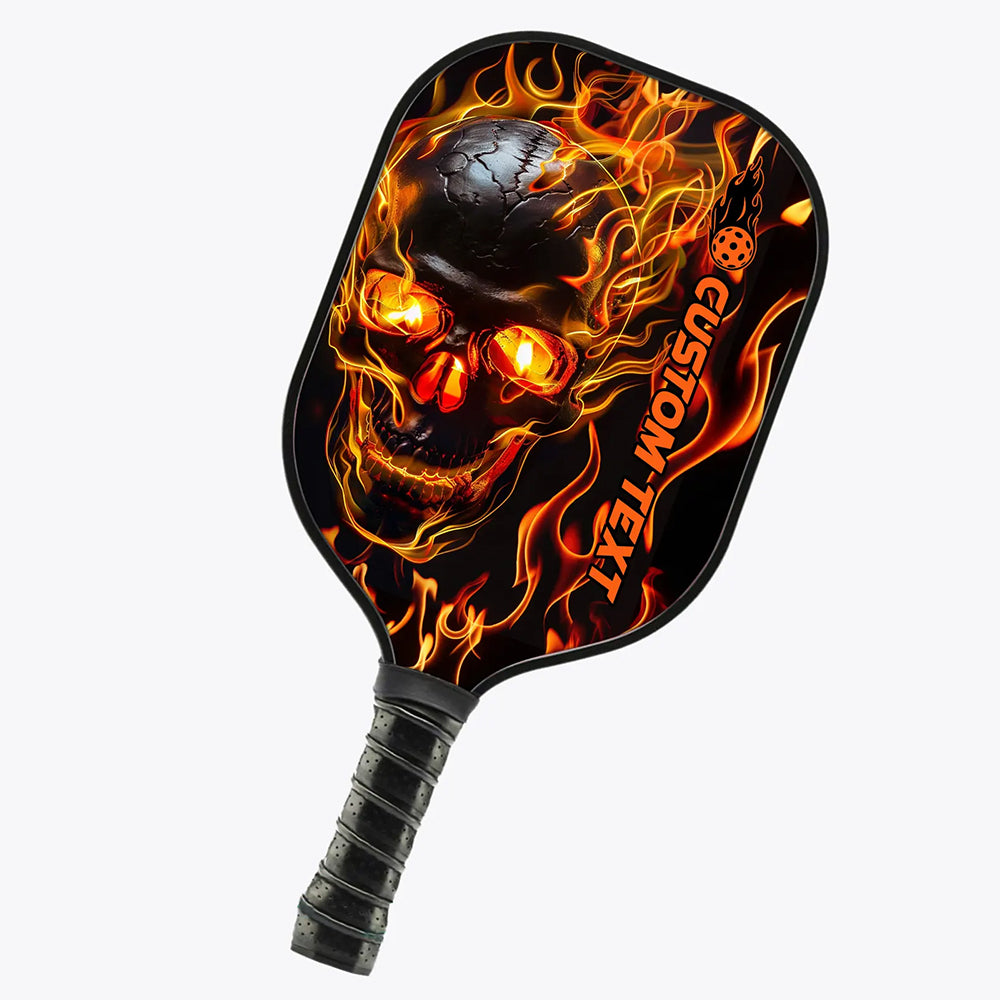 Black And Orange Flame Skull Custom Pickleball Paddle, Halloween Pickleball Paddles Gifts Pickleball Rackets