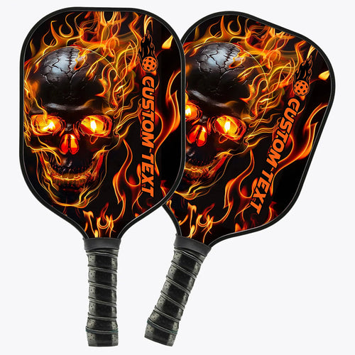 Black And Orange Flame Skull Custom Pickleball Paddle, Halloween Pickleball Paddles Gifts Pickleball Rackets