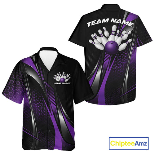 Black And Purple Custom Bowling Jersey, Bowling Tournament And Button Up Shirt Bowler Outfit