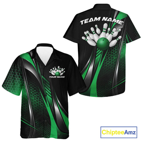 Black And Green Custom Bowling Jersey, Bowling Tournament And Button Up Shirt Bowler Outfit