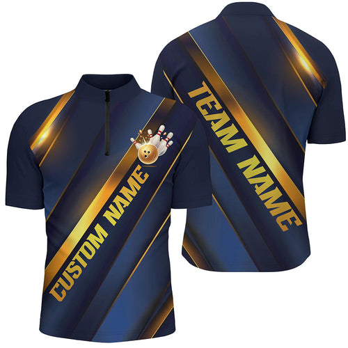 Custom Blue And Gold Bowling Tournament Shirts And With Team Name And Bowlers Name