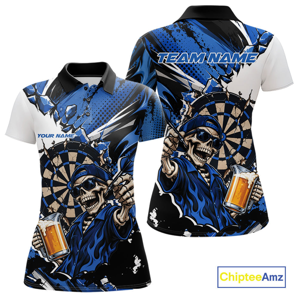 Blue Energy Custom Funny Skeleton Drink Beer Dart Polo Shirt, Dart Team Jersey