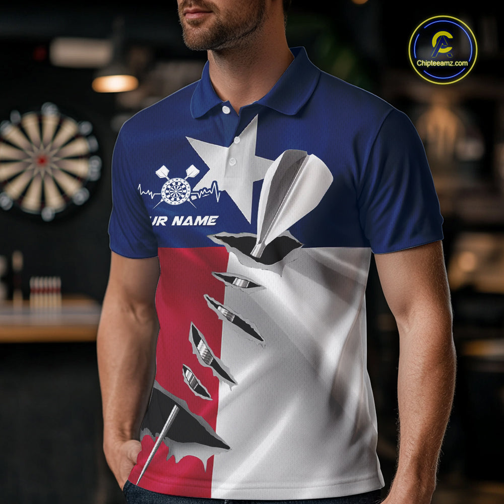 Custom Texas Flag Silver Dart Steel Tip Dart Polo Shirt, Texas Dart Team Jerseys