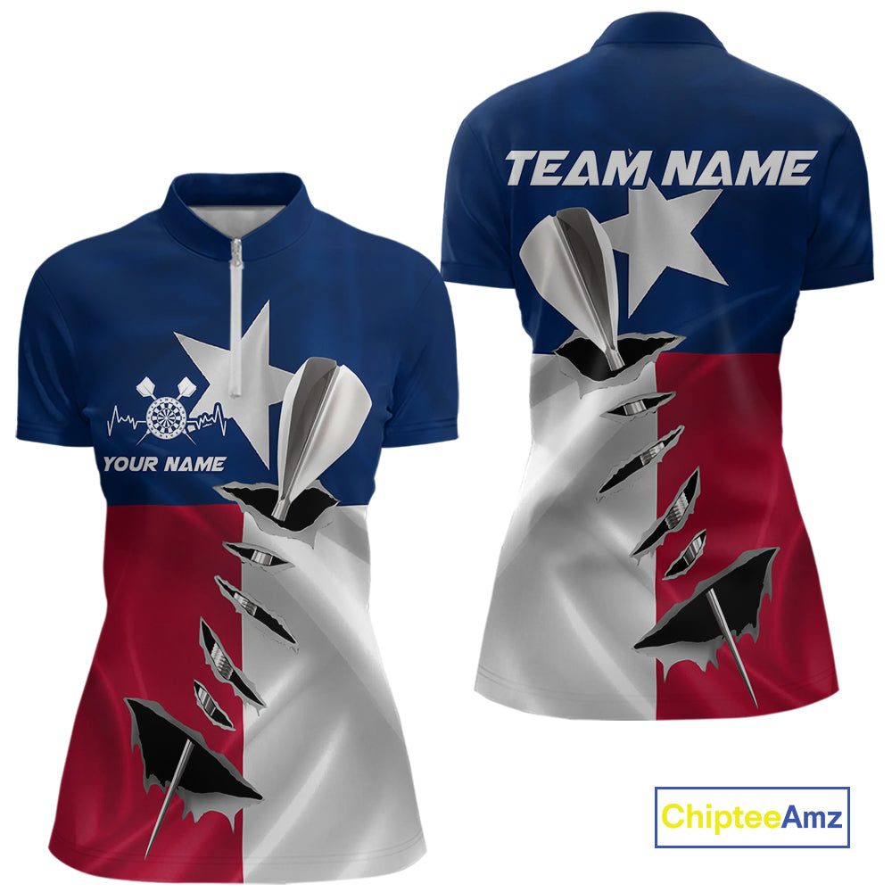 Custom Texas Flag Silver Dart Steel Tip Dart Quarter-Zip Shirt, Texas Dart Jerseys