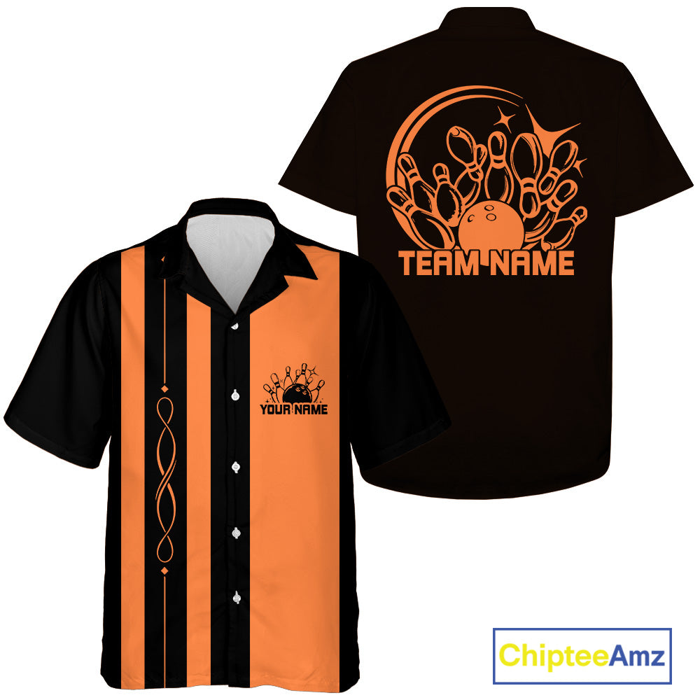 Custom Classic Retro Bowling Team Shirt With Name, Bowling League Button Up Shirt