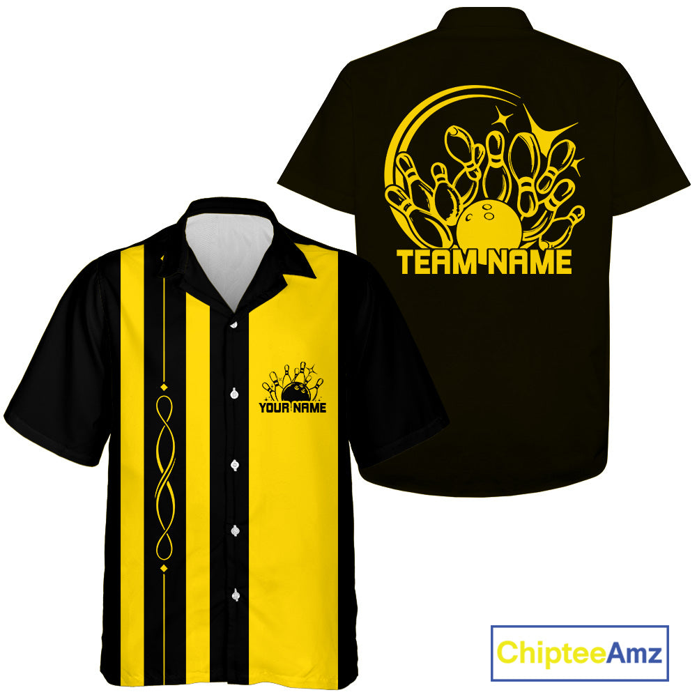 Custom Classic Retro Bowling Team Shirt With Name, Bowling League Button Up Shirt
