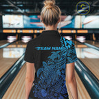 Custom Black And Blue Tribal Turtle Bowling Polo, Polynesian Bowling Outfit