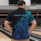 Custom Black And Blue Tribal Turtle Bowling Quarter Zip, Polynesian Bowling Outfit