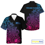 Custom Blue Purple And Pink Tribal Turtle Bowling And Button Up, Polynesian Bowling Outfit