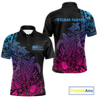 Custom Blue Purple And Pink Tribal Turtle Bowling Polo, Polynesian Bowling Outfit