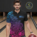 Custom Blue Purple And Pink Tribal Turtle Bowling Polo, Polynesian Bowling Outfit