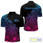 Custom Blue Purple And Pink Tribal Turtle Bowling Quarter Zip, Polynesian Bowling Outfit