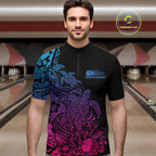 Custom Blue Purple And Pink Tribal Turtle Bowling Quarter Zip, Polynesian Bowling Outfit