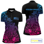 Custom Blue Purple And Pink Tribal Turtle Bowling Quarter-Zip, Polynesian Bowling