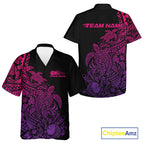 Custom Pink And Purple Tribal Turtle Bowling And Button Up, Polynesian Bowling Outfit