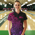 Custom Pink And Purple Tribal Turtle Bowling Polo, Polynesian Bowling Outfit