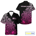 Custom Black And Pink Tribal Turtle Bowling And Button Up, Polynesian Bowling Outfit